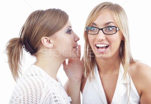 Geheime twee vrienden praten iets vrouw Stockfoto © Novic