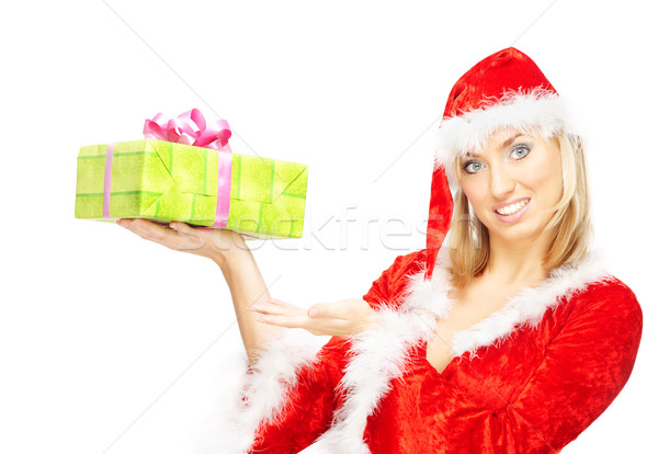 Female Santa with gift Stock photo © Novic