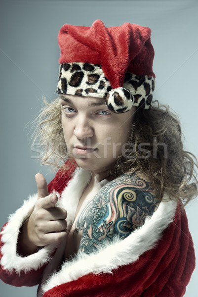 Złe Święty mikołaj człowiek kolorowy tatuaż czerwony Zdjęcia stock © Novic