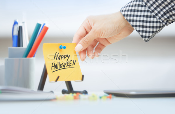 Adhesive note with Happy Halloween text Stock photo © Novic