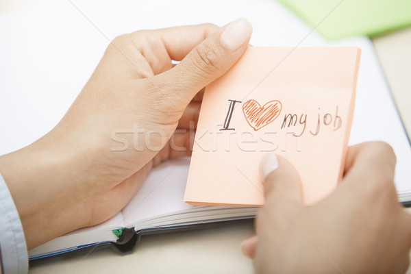 Love my job text on adhesive note Stock photo © Novic