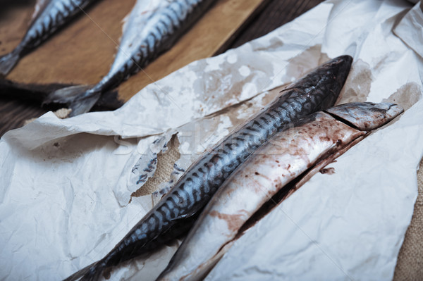 Surowy ryb papier pakowy tabeli rynku gotowania Zdjęcia stock © Novic