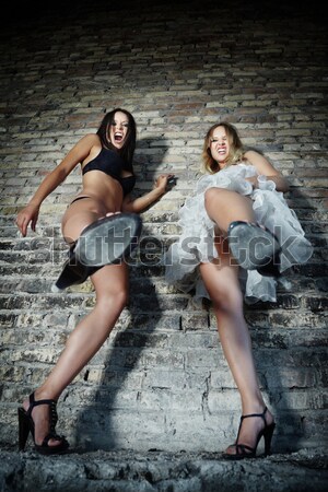 Twee sexy meisjes dames lingerie permanente Stockfoto © Novic