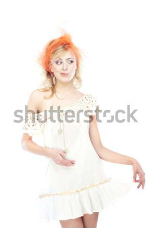 Beleza sorridente senhora vestido branco Foto stock © Novic