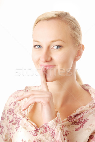 Valami nem szőke nő ujj ajkak szimbólum Stock fotó © Novic