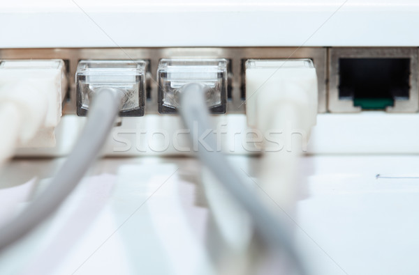 Hálózat modem kábelek közelkép vízszintes fotó Stock fotó © Novic