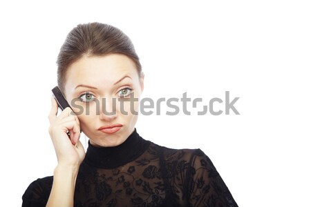 Mobil conflict nemultumit doamnă vorbesc telefon mobil Imagine de stoc © Novic