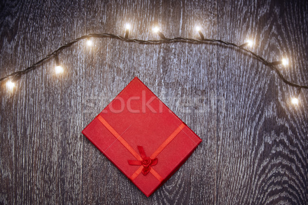 Foto stock: Natal · luz · caixa · de · presente · madeira · de · lei · projeto · inverno