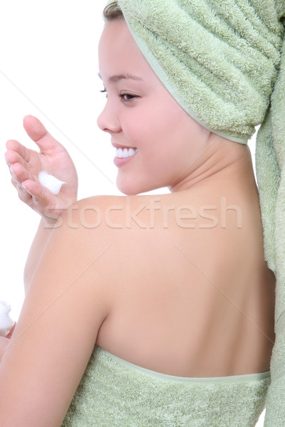 Femeie lotiune natural pretty woman prosoape duş Imagine de stoc © nruboc
