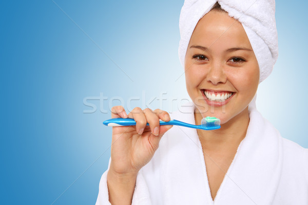 Nő fogmosás természetesen gyönyörű fiatal nő lány Stock fotó © nruboc