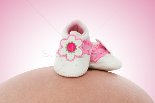 Babacipők terhes nő has nő baba test Stock fotó © nruboc