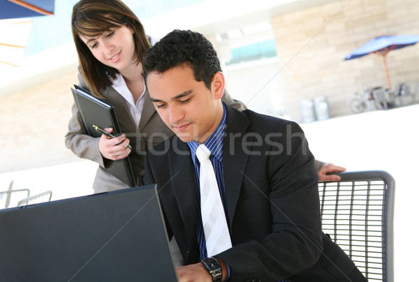 Férfi nő iroda csinos nő számítógép beszél Stock fotó © nruboc