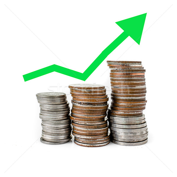 Green graph increasing on coins stack with white background Stock photo © nuiiko