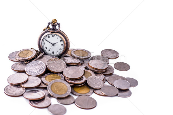 Stockfoto: Tijd · is · geld · munten · oude · selectief · selectieve · aandacht · textuur