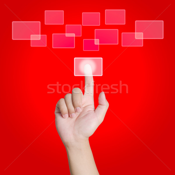 Stockfoto: Hand · wijzend · aanraken · toetsenbord · achtergrond