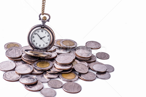 Az idő pénz érmék öreg szelektív szelektív fókusz textúra Stock fotó © nuiiko