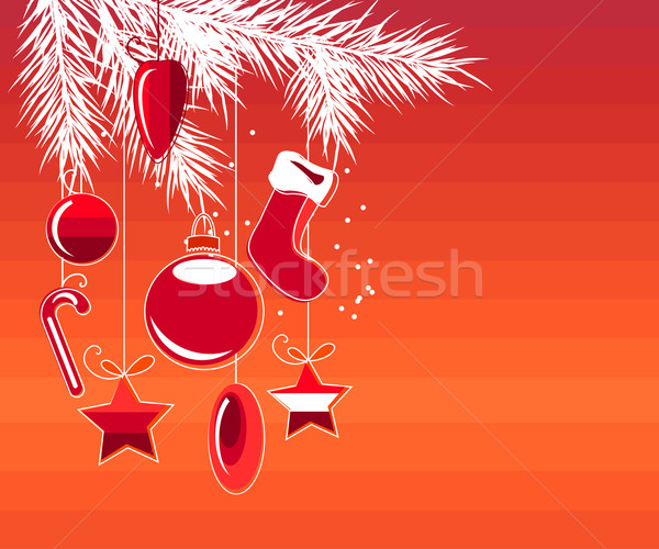 Carte de vœux suspendu Noël décoration rouge fond [[stock_photo]] © nurrka