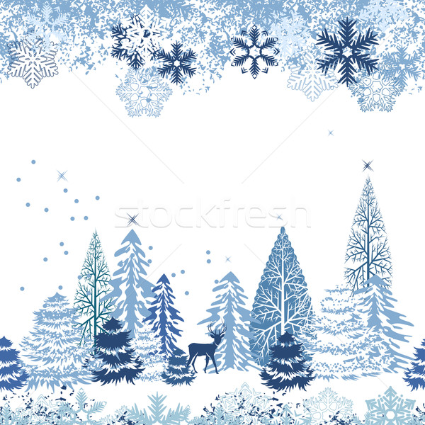 Stock photo: Seamless pattern with winter forest