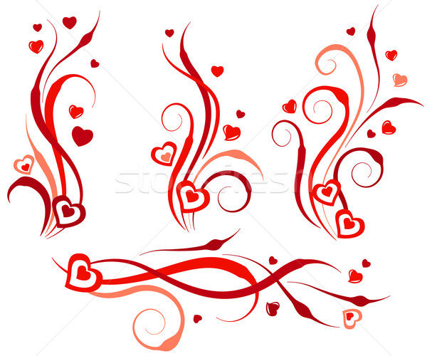 Stock photo: Floral swirl design elements with hearts