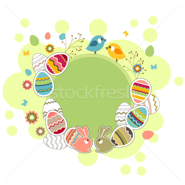 [[stock_photo]]: Pâques · carte · de · vœux · oeufs · lapins · printemps · design