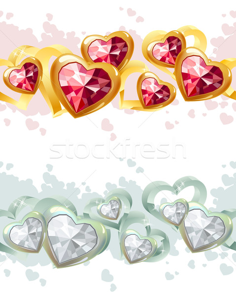 Gold and silver seamless borders made of hearts Stock photo © nurrka