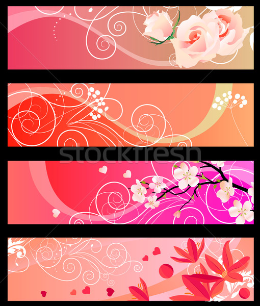 [[stock_photo]]: Floral · printemps · rouge · bannières · quatre · horizontal