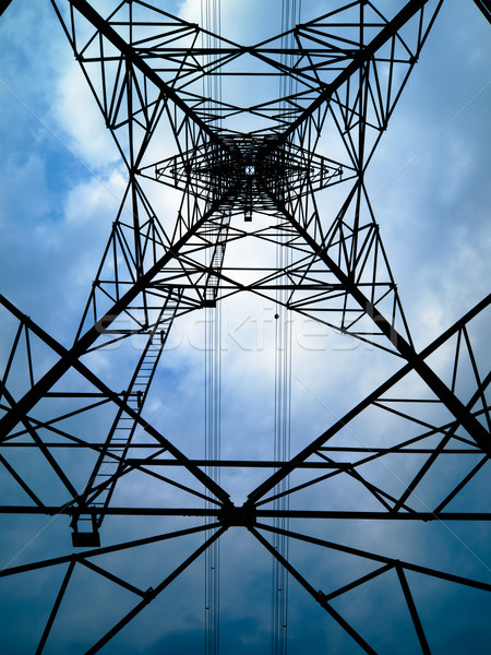 Under Silhouette of high voltage tower Stock photo © nuttakit