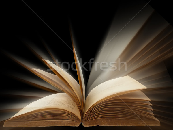 Eski kitap açmak parlak ışık siyah dizayn Stok fotoğraf © nuttakit