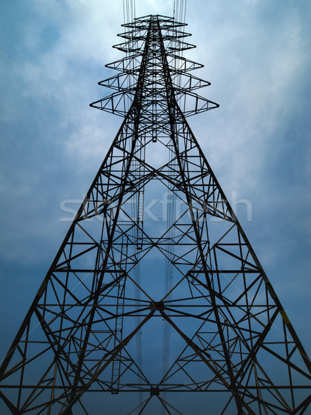 Silhouette alta tensione torre cielo città metal Foto d'archivio © nuttakit