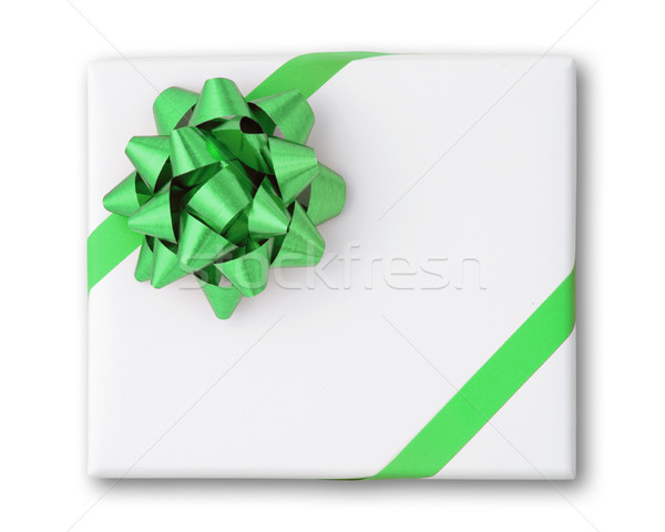 Green star and Oblique line ribbon on White paper box Stock photo © nuttakit