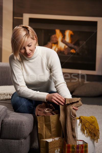 Woman at home with shopping bags Stock photo © nyul
