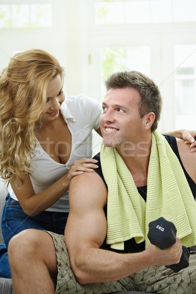 Stockfoto: Home · gespierd · man · vergadering · sofa · hand