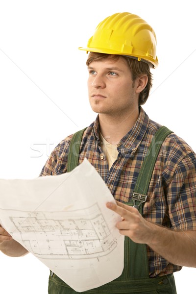 Foto stock: Jóvenes · constructor · casco · de · seguridad