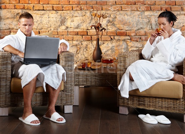 情侶 享受 健康 房間 浴衣 坐在 商業照片 © nyul