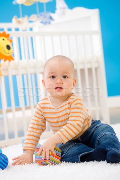 Stock foto: Baby · spielen · home · Junge · Sitzung