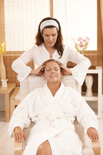 Happy woman enjoying head massage Stock photo © nyul