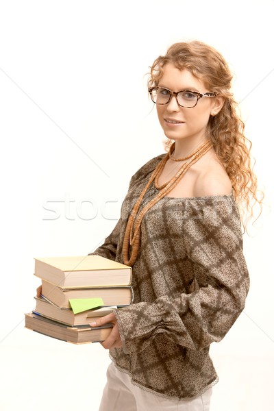 Stock fotó: Csinos · lány · visel · szemüveg · könyvek · tanul