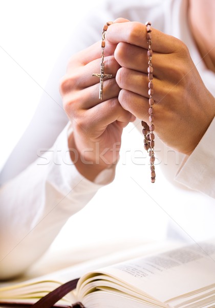 Foto stock: Oración · Christian · creyente · rezando · dios · rosario