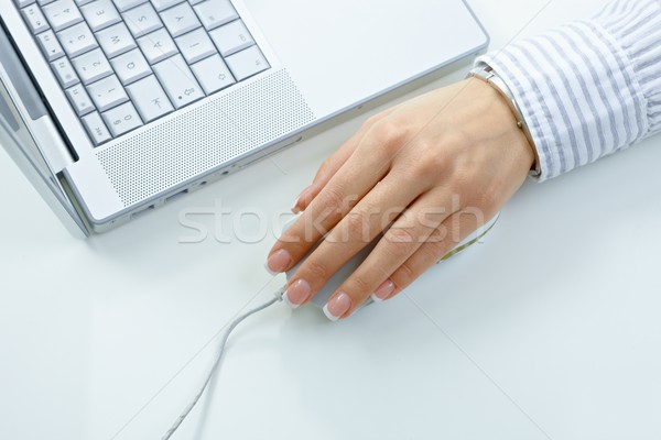 Női kéz számítógéphasználat egér egeret használ laptop számítógép Stock fotó © nyul