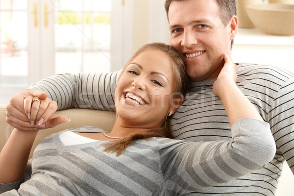 Foto stock: Riendo · Pareja · feliz · junto · cámara · sesión