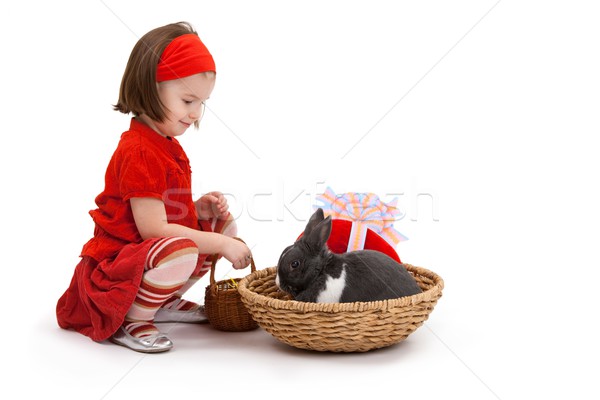 Petite fille lapin de Pâques Pâques image souriant isolé [[stock_photo]] © nyul