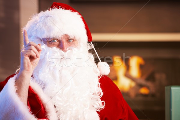 Stockfoto: Portret · kerstman · haard · wijzend · vinger · naar
