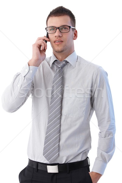 Stockfoto: Jonge · man · praten · mobiele · jonge · zakenman · mobiele · telefoon