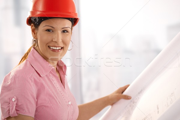 építész néz alaprajz portré női tart Stock fotó © nyul