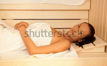 Szauna pihenés sportos férfi élvezi egészséges Stock fotó © nyul