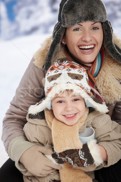 Anya gyermek tél portré boldog tart Stock fotó © nyul