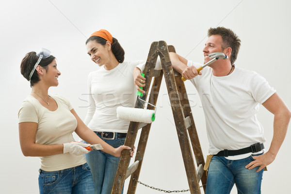 Stockfoto: Jongeren · schilderij · vriend · nieuw · huis · glimlachend