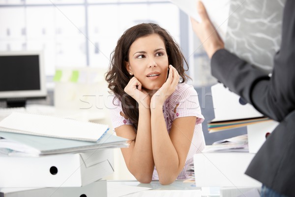 Stock photo: Young secretary sitting shocked in office