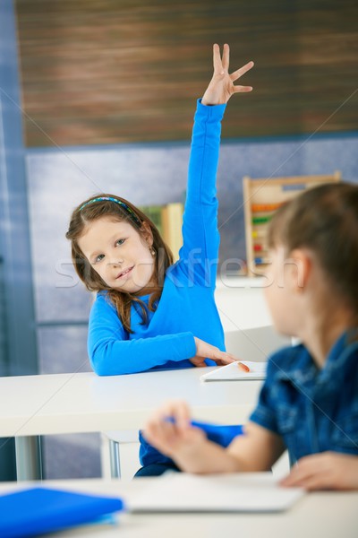 Mosolyog iskolás lány kéz portré alapfokú kor Stock fotó © nyul