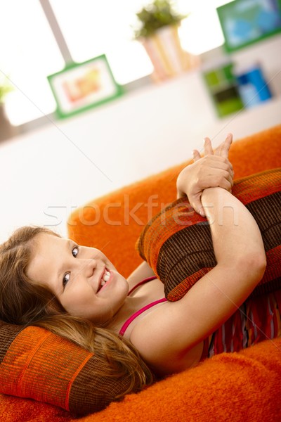 Happy schoolgirl at home Stock photo © nyul